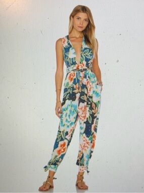 Mara Hoffman Arcadia Wrap Jumpsuit Indigo Floral Wide Leg Romper XS S